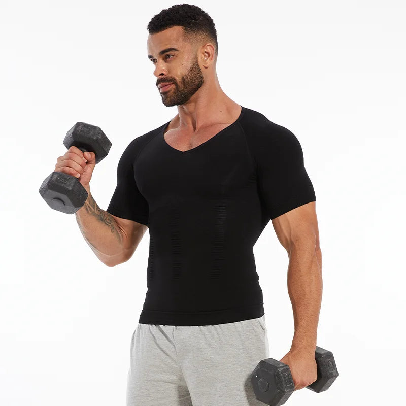 Men's Body Shaper Slimming Shirt Tummy Control Vest Compression Base Layer Slim Muscle Short Sleeve Shapewear NovaCart