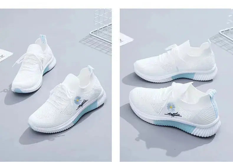 Summer Small White Shoes for Women's Casual Flying Knitted Shoes Comfortable Soft Sole Breathable Running Students' Shoes NovaCart