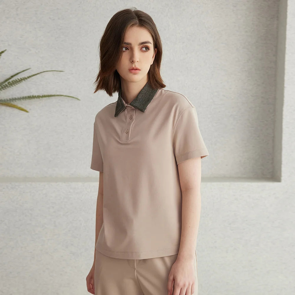 K2067L Luxury Brand Women's Clothing Shirt Collar Pima Cotton Summer Short Sleeved T-Shirt ladies clothes NovaCart