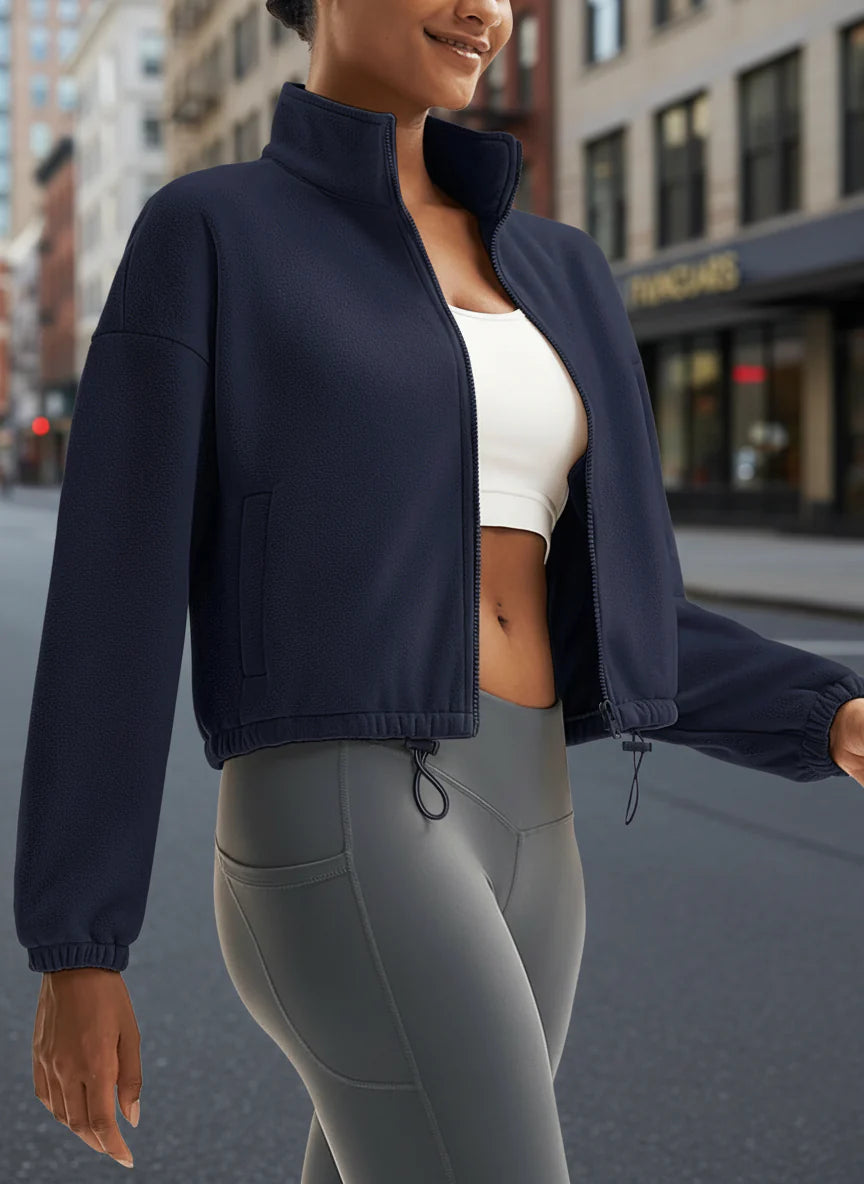 Winter Fleece Cropped Jacket with Stand Collar FitiqueFit