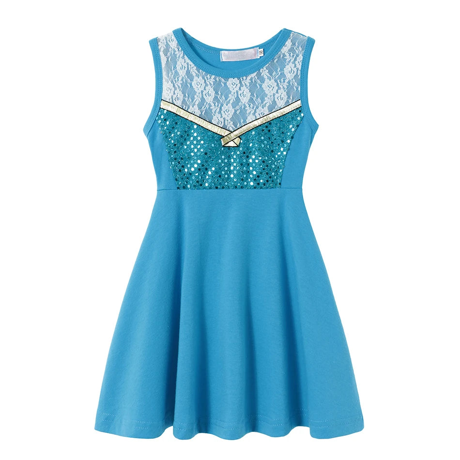 Children's Casual Dress for Girls Mermaid Rapunzel Dress One-Shoulder Sling Short Sleeve Princess Costume Summer Casual Vest NovaCart