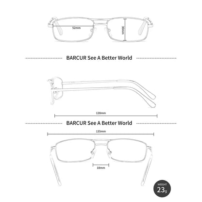 BARCUR Fashion Business Presbyopia Eyeglasses for Men and Women Ultra-Light Double Bar Alloy Rectangular Small Frame Transparent HD Reading Glasses Stevvex