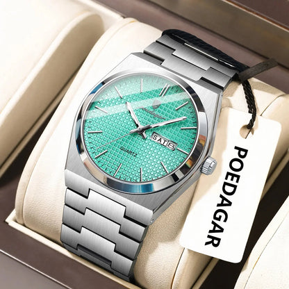 POEDAGAR Top Exquisite Male Watch Stainless Steel Waterproof Luminous Fashion Quartz Men's Watches Date Week Wristwatch For Men NovaCart