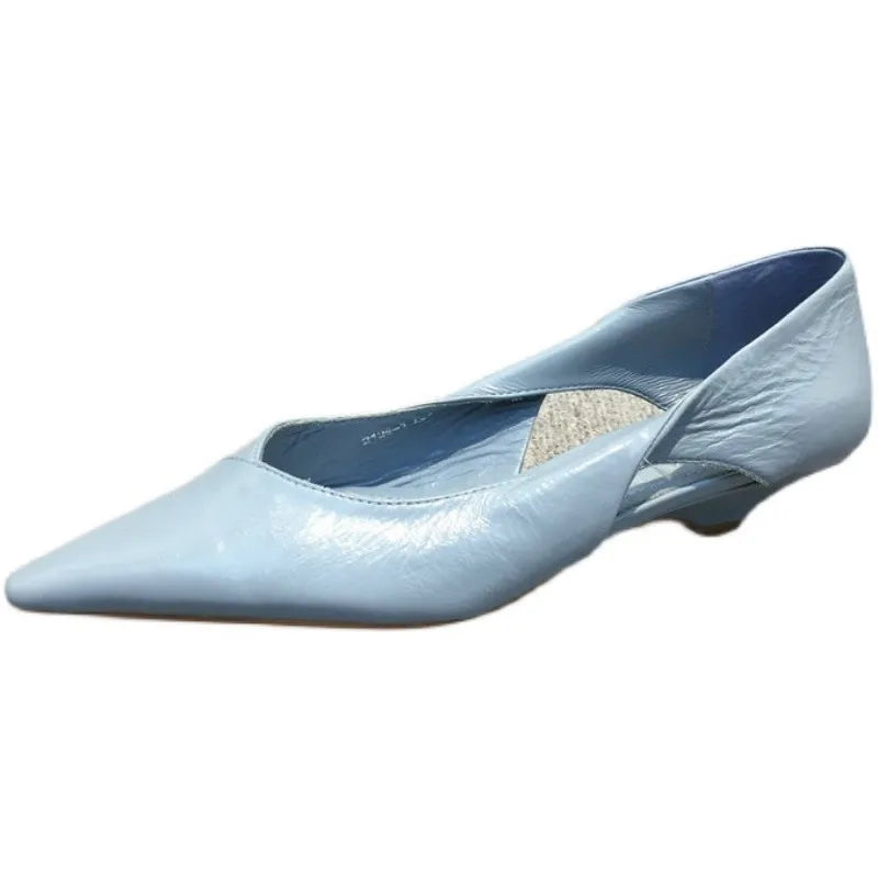Shoes for Woman 2024 Comfortable Women's Summer Footwear Moccasins Blue Low Heel Elegant Pointed Toe High Quality Popular Young NovaCart