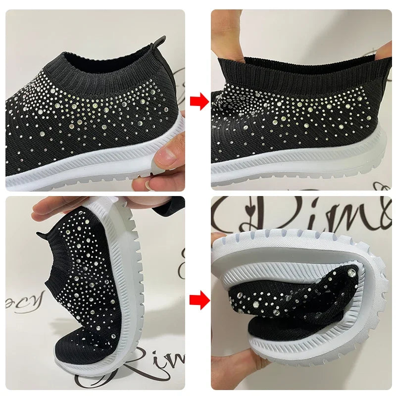 2024 New Crystal Breathable Mesh Sneaker Shoes for Women Comfortable Soft Bottom Flats Plus Size 43 Non Slip Casual Shoes Woman NovaCart
