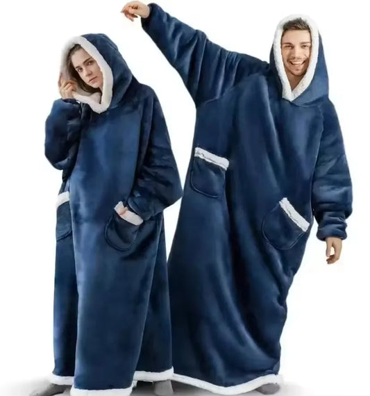 180cm Super Long Flannel Blanket Pyjamas with Sleeves Winter Hoodies Sweatshirt Women Men Pullover Fleece Giant Oversized Outdoo NovaCart