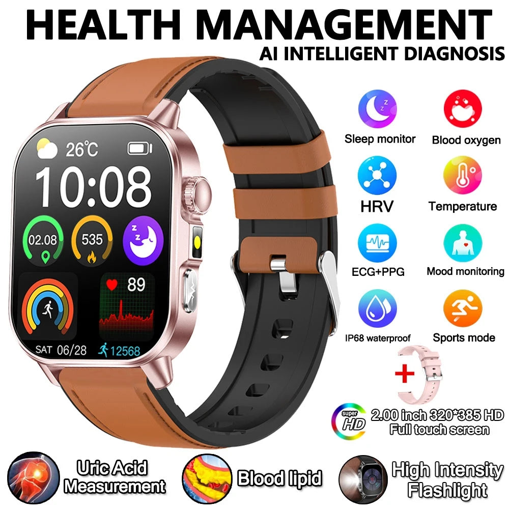 2026 New Model Uric Acid & Lipid Health Analysis Smart Watch Men ECG+PPG Bluetooth Call 2.01-inch Flashlight Smartwatch Women NovaCart
