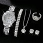 6PCS Women Watch Luxury Elegant Alloy Watch Crystal Wristwatch For Ladies Gift Quartz Watch Alloy Rhinestone Bracelet Montre NovaCart