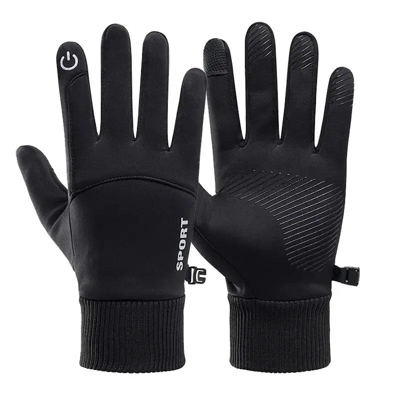 Black Winter Warm Full Fingers Waterproof Cycling Outdoor Sports Running Motorcycle Ski Touch Screen Fleece Gloves Snow Gloves Pi-Mart
