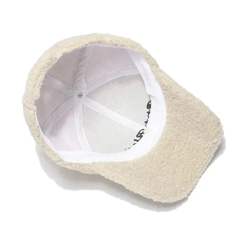 Lamb Wool Baseball Cap — Korean Style Plush Winter Sun Hat for Women FitiqueFit