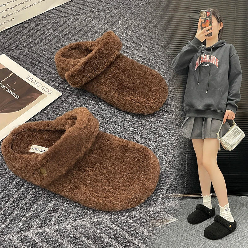 🩴 Winter Cotton Drag Outside Flat Fluffy Slippers FitiqueFit