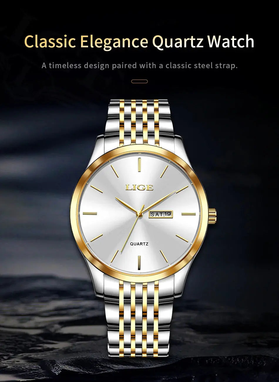 2025 LIGE Men Business Watches Top Brand Luxury Man Wristwatch Waterproof Luminous Date Week Quartz Men's Watch High Quality+Box NovaCart