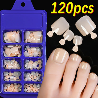 120Pcs 9-Colors French Fake Toenails Summer Short Sqaure Press On Toe Nails Tips Glossy Nude/Pink/Brown Full Cover False Toenail NovaCart