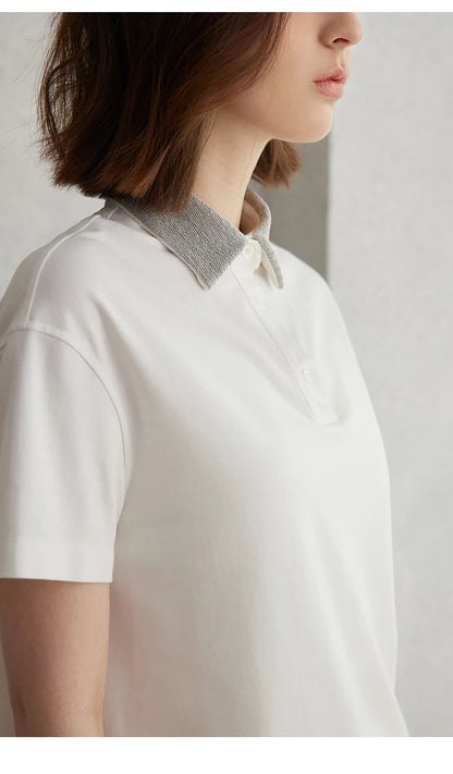 K2067L Luxury Brand Women's Clothing Shirt Collar Pima Cotton Summer Short Sleeved T-Shirt ladies clothes NovaCart