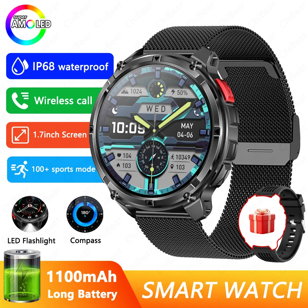 2026 New T-Rex3 Pro 1100mAh Battery Smart Watch GPS path 5ATM Waterproof Sports Run tracker Outdoors Compass Military Smartwatch NovaCart