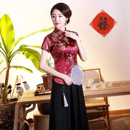 Elegant Ethnic Style Streetwear Cheongsam Qipao Tees Fashion Clothes Tshirts Vintage Shirts for Women Y2k Tops Women Clothing NovaCart