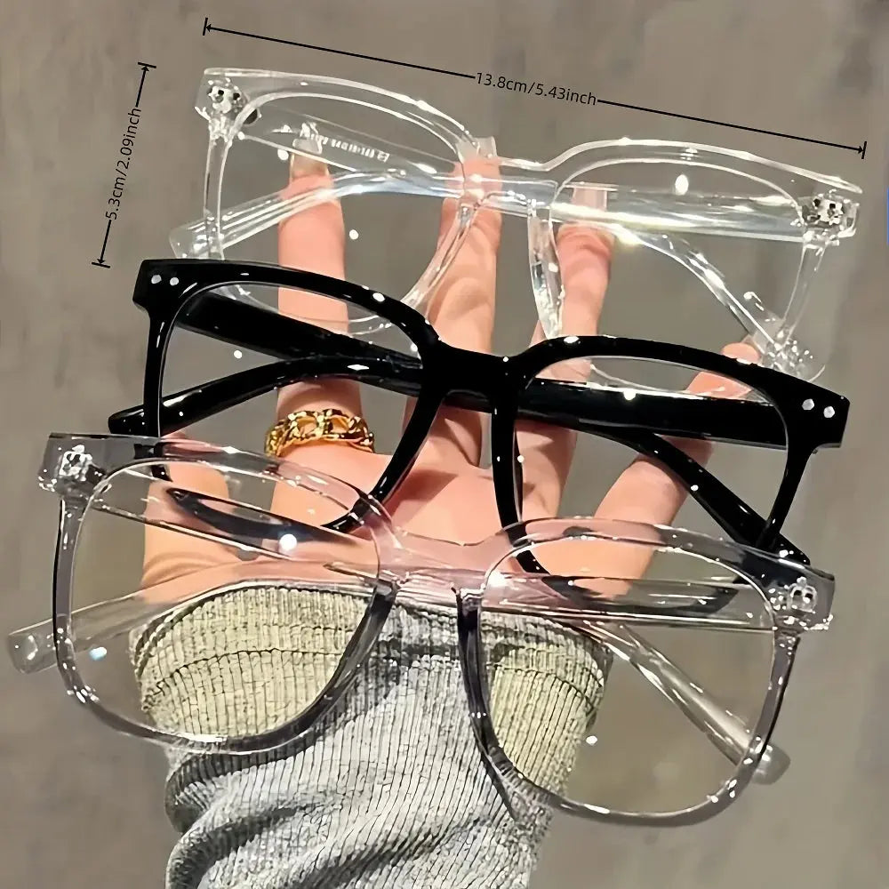 3 pairs of universal fashion glasses, square-framed glasses, fashionable campus style, clear black frame, back to school NovaCart