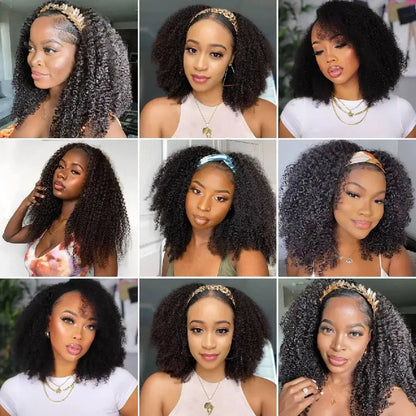 16 Inch 3 IN 1 Half Wig With Drawstring Seamless Human hair Wigs Kinky Curly Headband Wig Upgrade for Women Summer Machine Wigs NovaCart