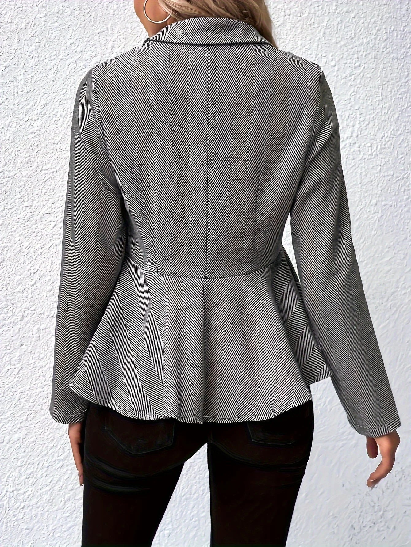 Women’s Plus-Size Solid Color Peplum Jacket – Casual Outerwear FitiqueFit