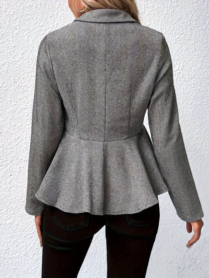 Women’s Plus-Size Solid Color Peplum Jacket – Casual Outerwear FitiqueFit