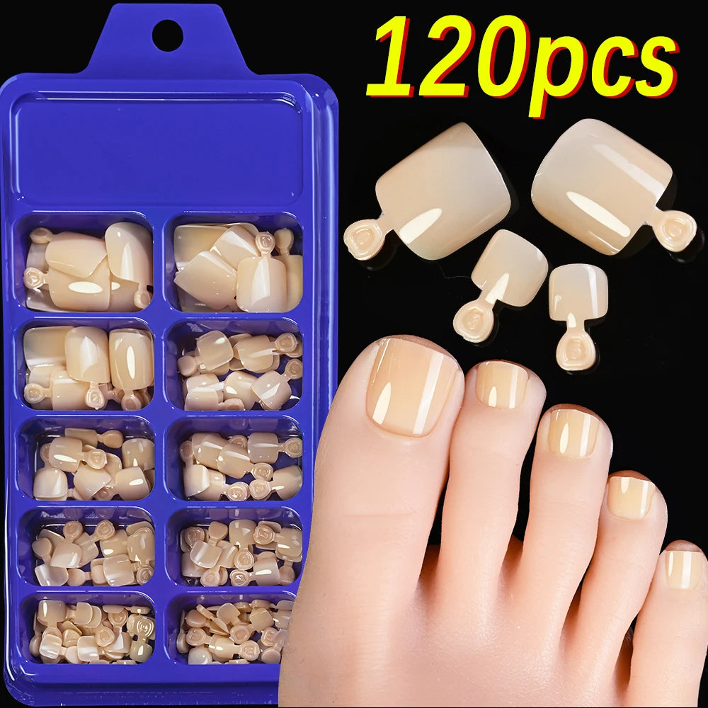 120Pcs 9-Colors French Fake Toenails Summer Short Sqaure Press On Toe Nails Tips Glossy Nude/Pink/Brown Full Cover False Toenail NovaCart