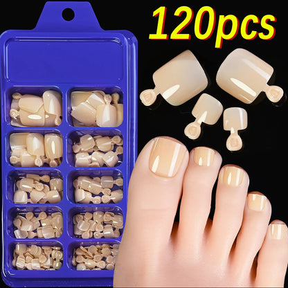 120Pcs 9-Colors French Fake Toenails Summer Short Sqaure Press On Toe Nails Tips Glossy Nude/Pink/Brown Full Cover False Toenail NovaCart