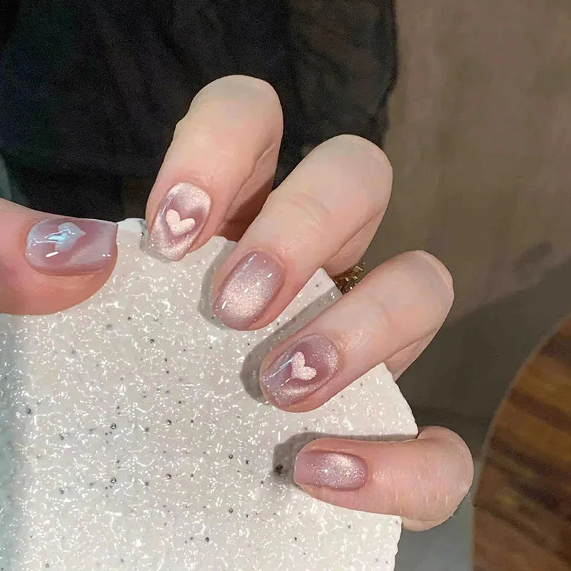 24Pcs Short Square Coffin False Nails Square Fake Nails with Glue French Glitter Wearable Acrylic Nails Set Press on Nail Tips NovaCart