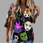 🎭 Mardi Gras Women's V-Neck Long Sleeve Carnival Print Shirt FitiqueFit