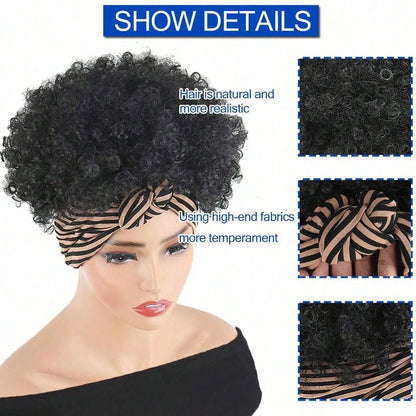 Black Headband Wigs For Women Afro Kinky Curly Wig With Synthetic Short Hair Wigs With Headband Attached Headwrap Wigs NovaCart