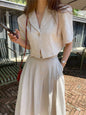 Cotton Linen Skirt 2 Two Piece Sets Outfits Female Short Sleeve Blazer Suits with High Waist