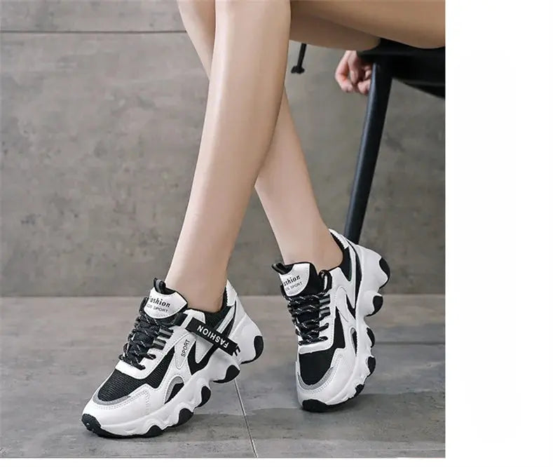 CINESSD 2023 Trendy Mesh Platform Sneakers Leather Shoes Breathable Casual Sports Shoes Women Flats NovaCart