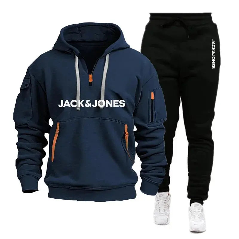 Two sets of men's sportswear for autumn/Winter 2025, including a sweatshirt and two sets of fitness jogging pants with wool caps NovaCart