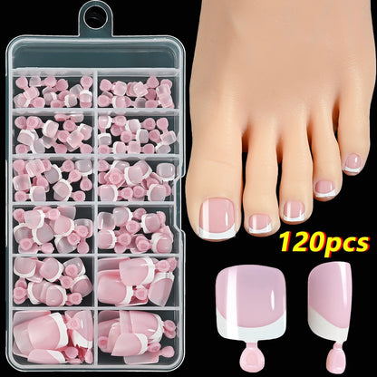 120Pcs 9-Colors French Fake Toenails Summer Short Sqaure Press On Toe Nails Tips Glossy Nude/Pink/Brown Full Cover False Toenail NovaCart