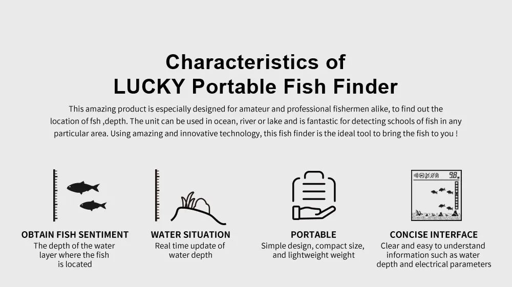 FFC1108-1 Alarm 100M Portable Sonar Fish Finders 45 degrees Sonar Coverage Echo Sounder Alarm Transducer Lake Sea Fishing NovaCart