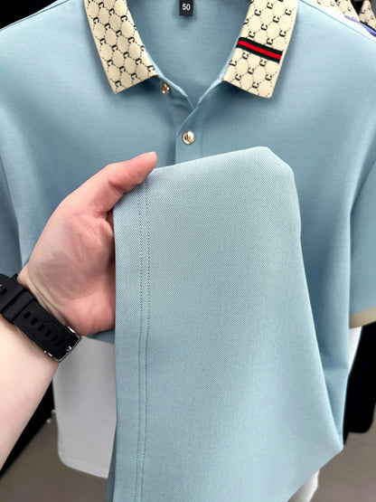 Personality letter jacquard lapel short sleeve T-shirt men high-end brand Little Bee embroidery fashion trend summer polo shirt NovaCart