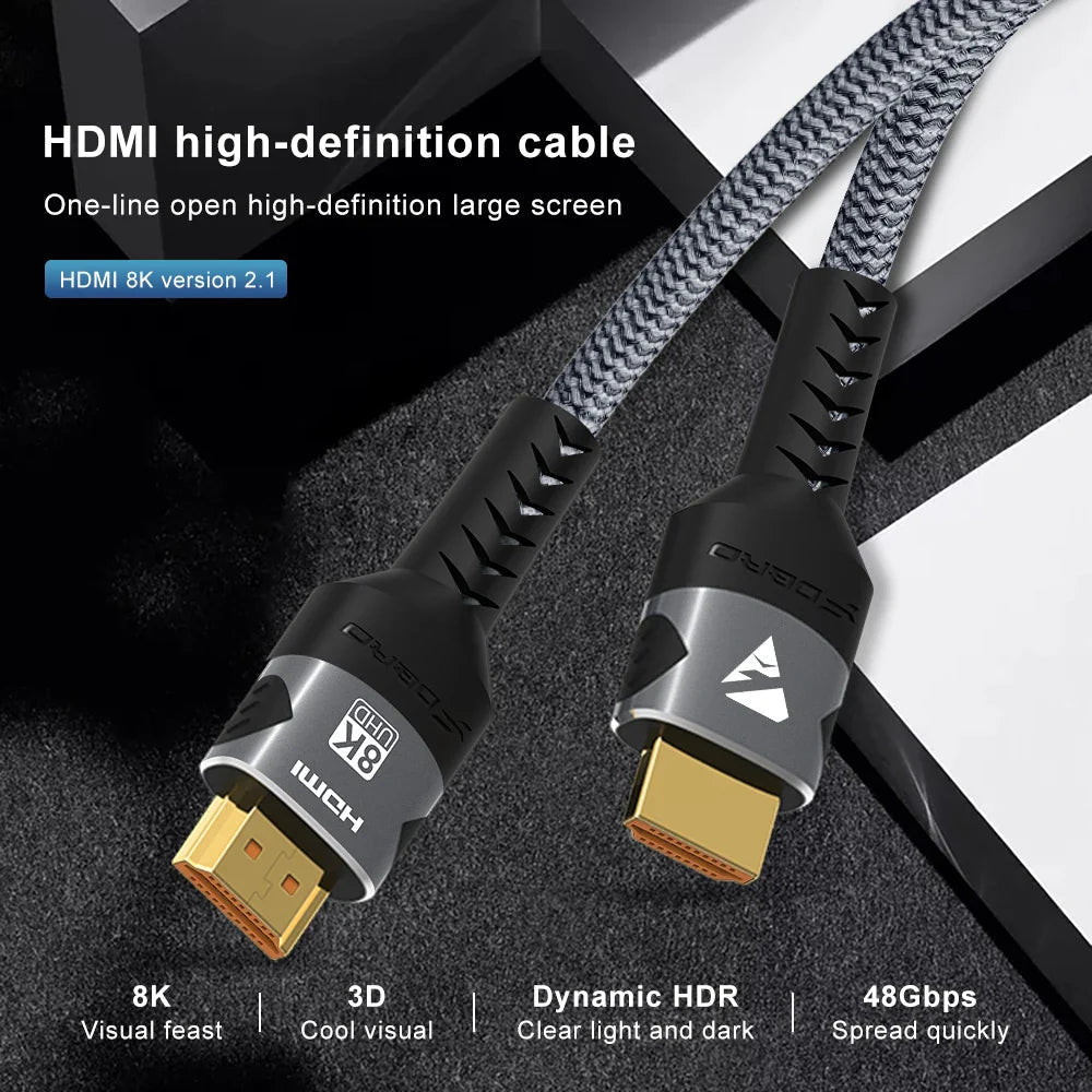 8K HDMI-Compatible Cable 4K@120Hz 8K@60Hz HDMI 2.1 Cable 48Gbps Adapter For RTX 3080 eARC HDR Video Cable PC Laptop TV box PS5 Pi-Mart
