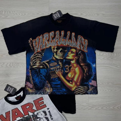 2026 New Fashion Streetwear Shinning Diamond Baggy Tshirts for Men and Women Short Sleeve Rhinestone Cotton Top Tees Oversized NovaCart