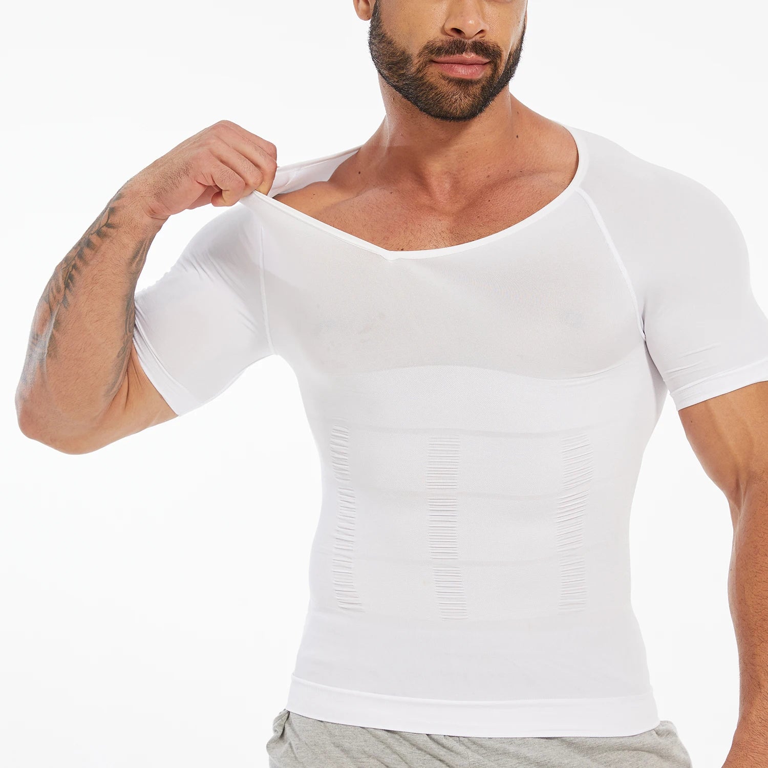 Men's Short Sleeve Compression T-Shirt V-neck Shapewear Tummy Control Flat Belly Tank Top Fitness Workout Slimming Body Shaper NovaCart