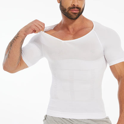 Men's Short Sleeve Compression T-Shirt V-neck Shapewear Tummy Control Flat Belly Tank Top Fitness Workout Slimming Body Shaper NovaCart
