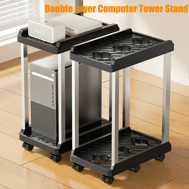 Double Layer PC Tower Stand, Mobile CPU Case Base with Universal Wheels, Heightening Storage Support Bracket for Computer Host Pi-Mart