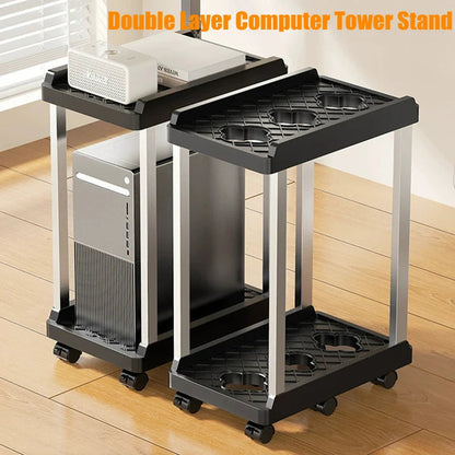 Double Layer PC Tower Stand, Mobile CPU Case Base with Universal Wheels, Heightening Storage Support Bracket for Computer Host Pi-Mart