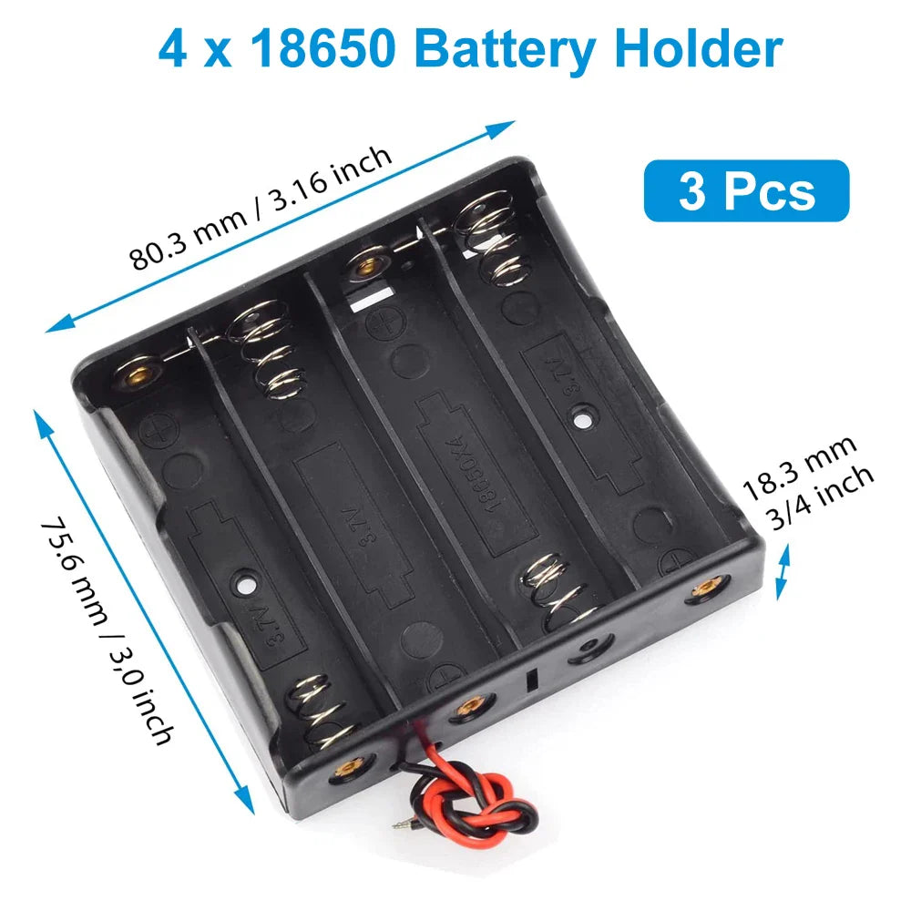 3pcs 18650 Battery Holder with Wire 3.7V,7.4V, 11.1V, 14.8V 18650 Battery Holder Box for Battery storage charging Pi-Mart