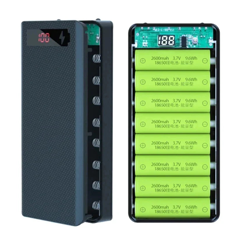 8/10*18650 Power Bank Battery Box Holder Portable Dual USB Type C Charge Shell for iPhone Xiaomi Huawei 18650 Battery Cases Pi-Mart