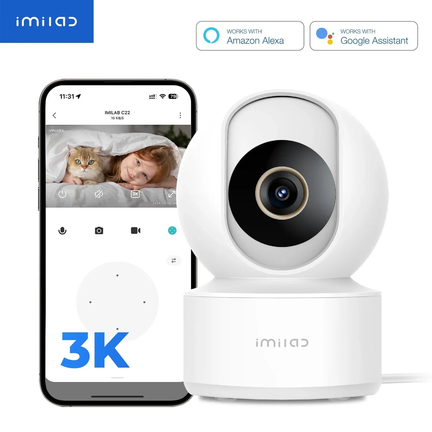 IMILAB Baby Monitor Indoor Security Camera with AI Detection Night Vision 2-Way Audio 360° PTZ Compatible with Xiaomi Home App Pi-Mart