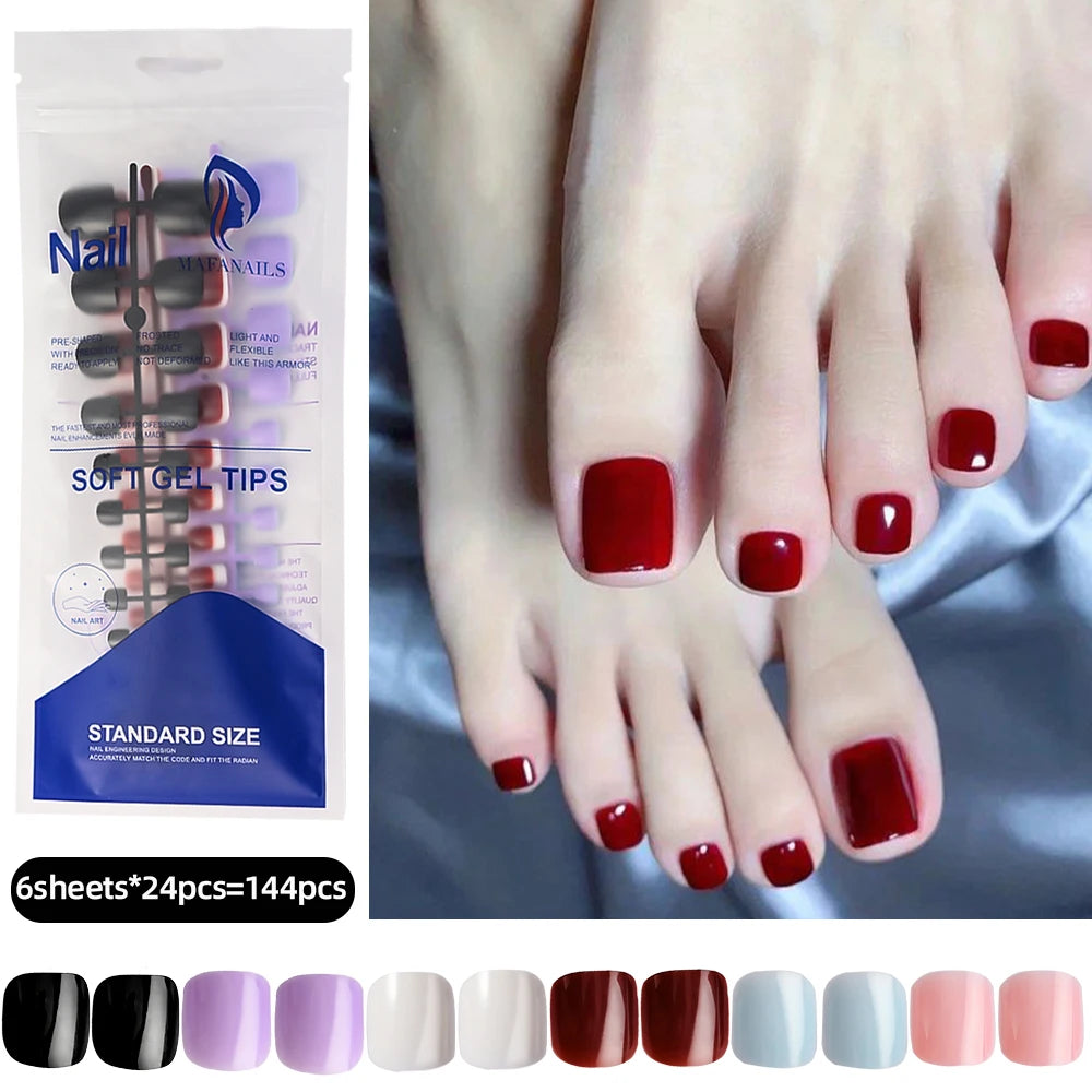120pcs/Box French Tip Press-On Toenails Pink Color System Square Shape Foot Nails Short Length Glossy Finish False Toe Nails Set NovaCart