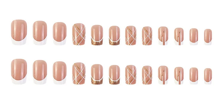 24Pcs Short Square Coffin False Nails Square Fake Nails with Glue French Glitter Wearable Acrylic Nails Set Press on Nail Tips NovaCart