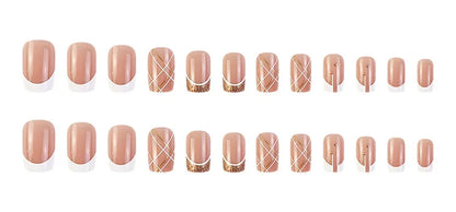 24Pcs Short Square Coffin False Nails Square Fake Nails with Glue French Glitter Wearable Acrylic Nails Set Press on Nail Tips NovaCart