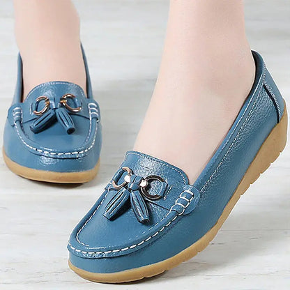 Women's Loafers White Shoes For Woman Genuine Leather Flats And Loafers Slip On Comfortable Woman Shoes Leather Women Moccasins NovaCart