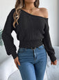 Casual Elegant Slash Neck Off shoulder Long Sleeved Knitted Pullover Sweater