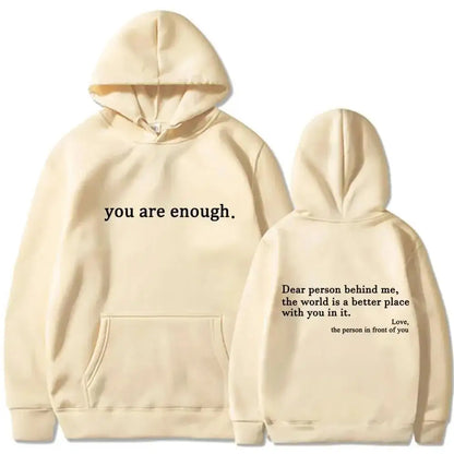 Autumn Winter Men Hooded Dear Person Behind Me You Are Enough Print Fashion Sweatshirt Hip Hop Casual Unisex Clothing NovaCart